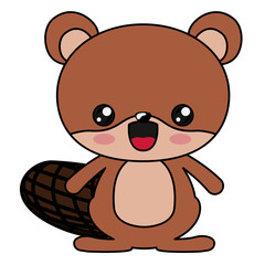 Beaver with kawaii face icon. Cute animal cartoon and character theme. Isolated design. Vector illustration