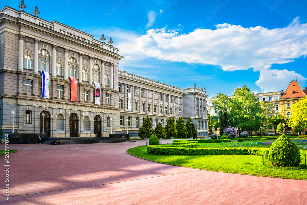 Wall mural zagreb city center architecture. / view at architecture style in baroque way in capital town of croa