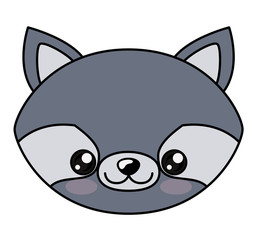 Raccoon with kawaii face icon. Cute animal cartoon and character theme. Isolated design. Vector illustration