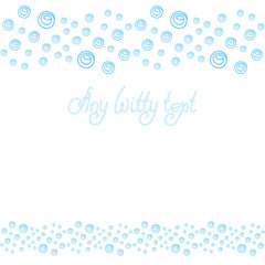 Cute background pattern border frame with many repeating bubbles isolated on the white fond. With space for invitations or different events greeting cards text. Vector illustration 