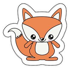 Fox with kawaii face icon. Cute animal cartoon and character theme. Isolated design. Vector illustration