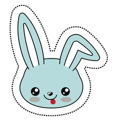 Obraz premium Rabbit with kawaii face icon. Cute animal cartoon and character theme. Isolated design. Vector illustration