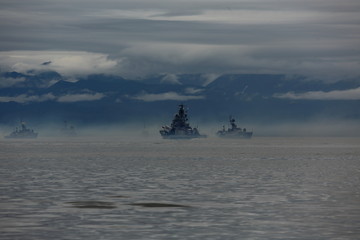 Russian warships in the sea