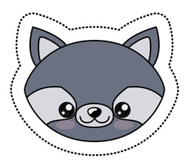 Raccoon with kawaii face icon. Cute animal cartoon and character theme. Isolated design. Vector illustration