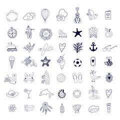 summer beach hand drawn vector symbols and objects