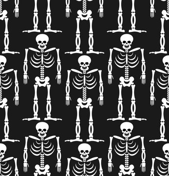 Skeleton seamless pattern. Bones and skull ornament. Ornament of