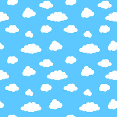 Seamless background pattern with white clouds in blue sky. Vector illustration 