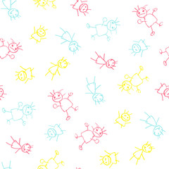 Cute scribbled characters pattern