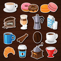 Colorful coffee vector stickers set. 