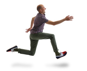 caucasian running man isolated over white