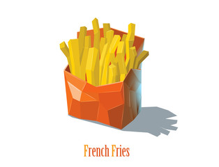 Vector french fries in a red box, fast food icon