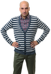 Fototapeta premium Serious Handsome bald man with hand on hips