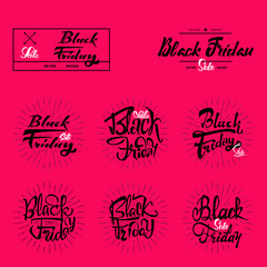 Black Friday sale on seamless background - stickers, badges, has written calligraphy tools and modified to simple forms