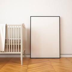 mockup poster in a child's room. 3d