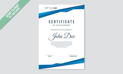 Certificate decorated template with blue shapes and indigo lines vector