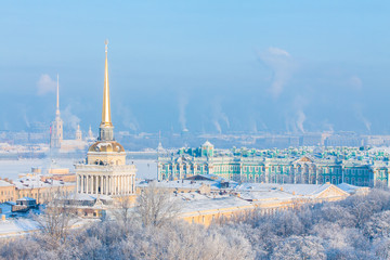 Admiralty, Hermitage Peter and Paul Fortress in winter. View from St. Isaac's Cathedral, St....