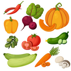 Colorful vegetables icons set.