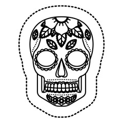 Skull head with flowers design. Death and dark culture theme. Isolated image. Vector illustration