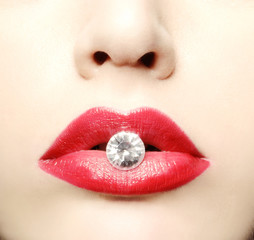 beauty red lips with diamond
