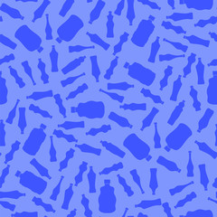 Water Bottles Seamless Pattern on Blue Background