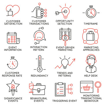 Vector set of 16 icons related to business management, strategy, career progress and business process. Mono line pictograms and infographics design elements - part 33