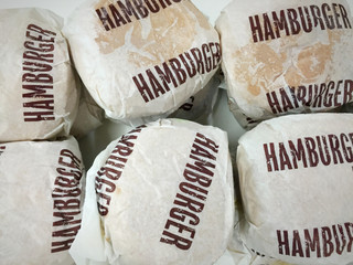 Beef hamburger in paper wrap