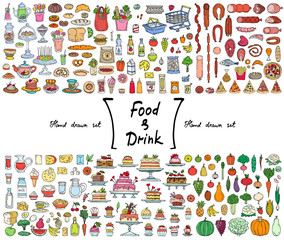 Vector set with hand drawn isolated colored doodles on the  theme of food and drink - 120783663