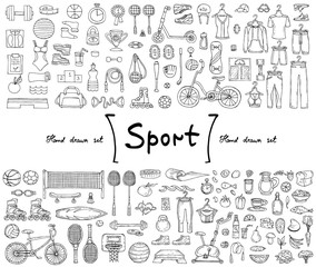 Vector set with hand drawn isolated doodles on the  theme of sport © Ladychelyabinsk