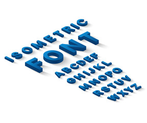 Blue isometric font alphabet