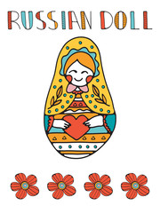 Colorful card with cute russian doll
