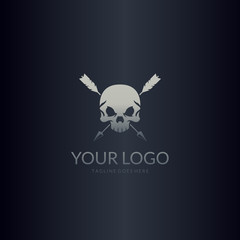 Crossed arrows and skull. Skull logo.  Easy to edit, change size, color and text. 