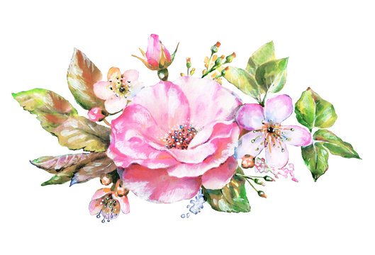 Flowers watercolor flowers. illustration for Mother's Day, wedding, birthday, Easter, Valentine's Day. Pastel colors, rose. Spring.
