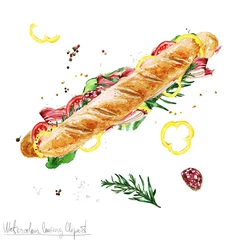 Foto op Canvas Aquarel voedsel Clipart - Submarine Sandwich © nataliahubbert
