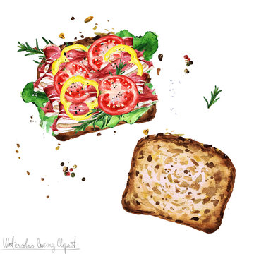 Watercolor Food Clipart - Sandwich