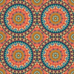 Ornate floral seamless texture, endless pattern with vintage mandala elements.