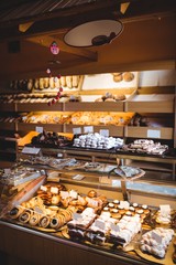 Various sweet foods in bakery shop