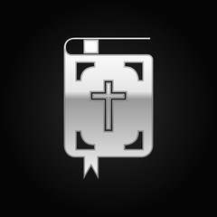 Silver Bible icon on black background. Vector Illustration