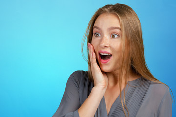 Surprised businesswoman  amazed or shocked by unexpected news