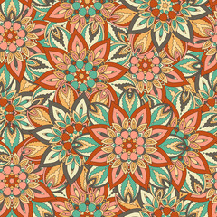 Ornate floral seamless texture, endless pattern with vintage mandala elements.