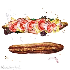  Watercolor Food Clipart - Submarine Sandwich © nataliahubbert
