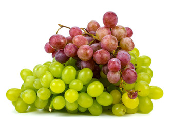 Red and yellow grapes on white background