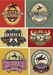 Wild West rodeo badges collection, vector artwork for t shirt print, labels,  stickers and others. - obrazy, fototapety, plakaty