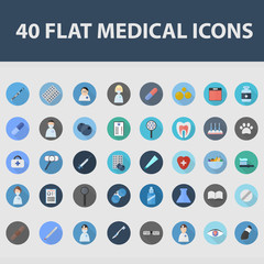 Set of vector flat isolated medical icons with long shadow for web and apps. Business concept of healthcare. Illustration of doctor equipment.