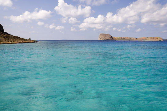 Gramvousa island near Balos beach in Crete, Greece. Pure turquoise waters