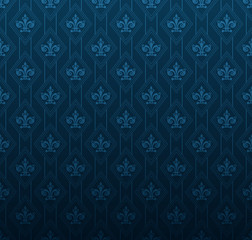 Blue wallpaper. Decorative design, classic pattern. Vintage