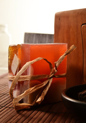 Spa still life with soap, bath salt, cream,towel,candles
