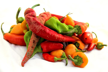 Hot chili peppers on white background