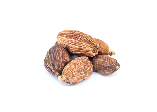 Black Cardamom (Tsaoko Fruit) on white background
