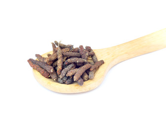 Long Pepper on wooden spoon