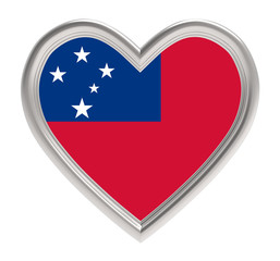 Samoa flag in silver heart isolated on white background. 3D illustration.